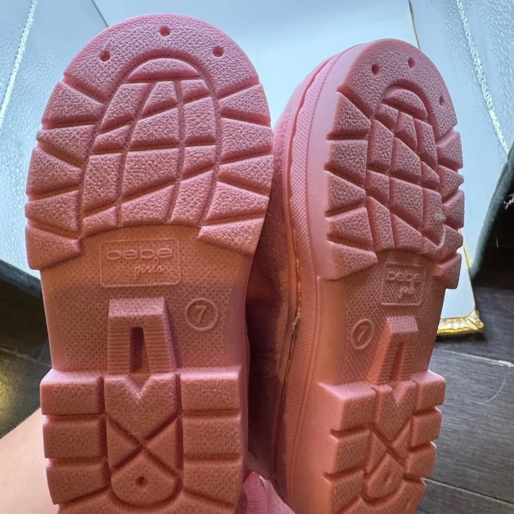 NWT Bebe Toddler Girl Size 7 Pink Ribbon Detail Faux Fur Lined Winter Boots